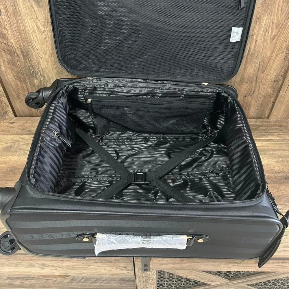 Victoria's Secret black striped suitcase and 4 pcs train case